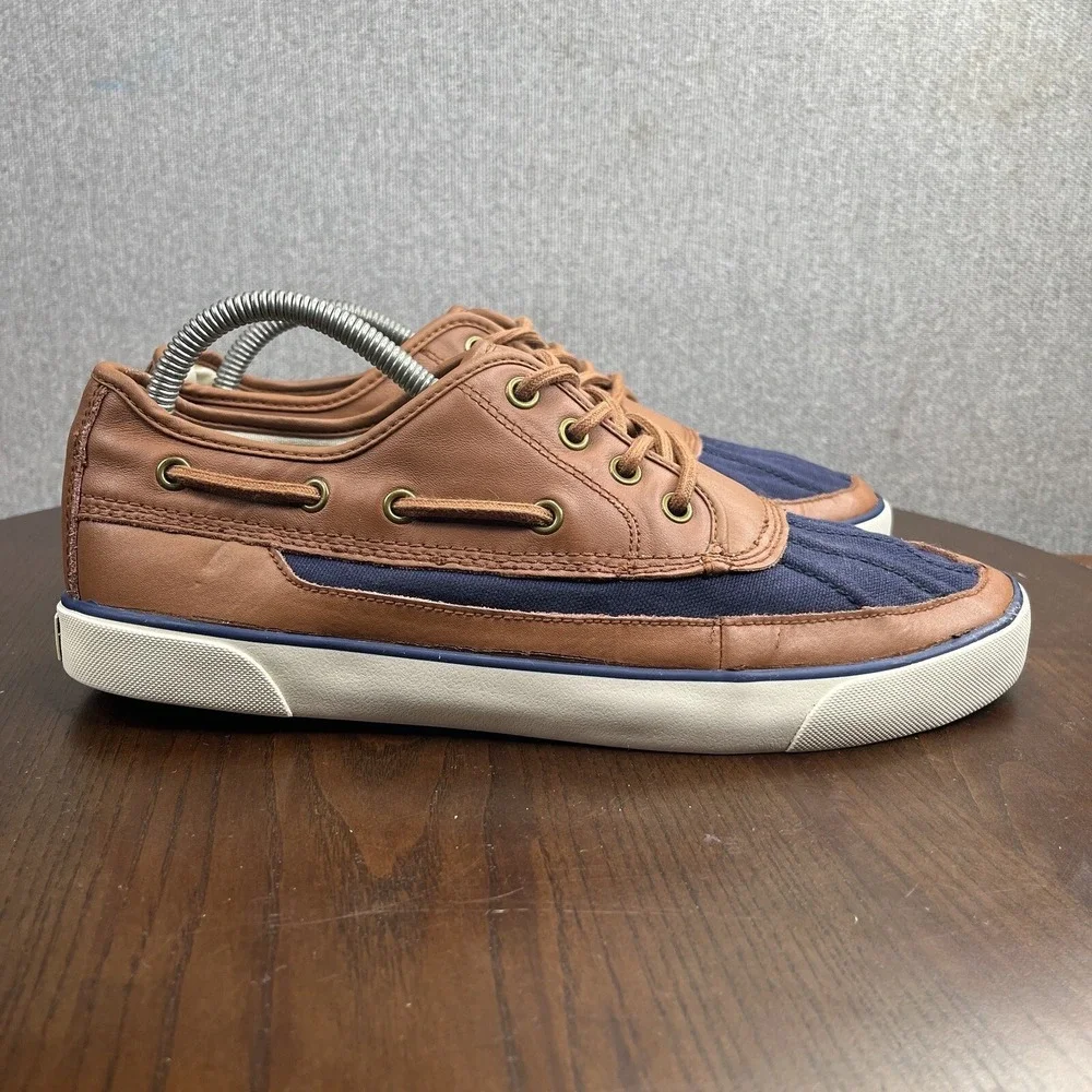Polo Ralpth Lauren Parkstone Low Shoes Women's 10.5 D Blue Brown Leather Canvas - Picture 4 of 13